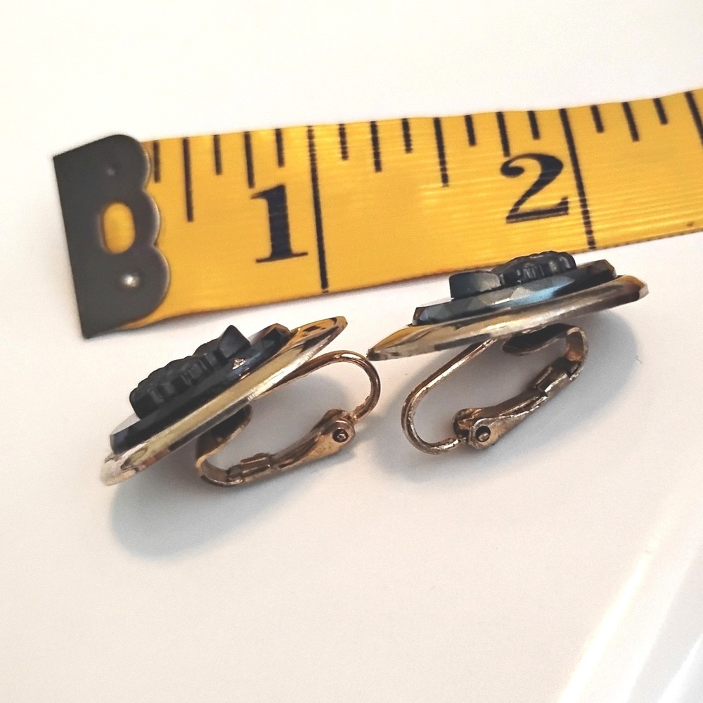 ★VINTAGE SILVER HEMATITE WARRIOR CLIP ON EARRINGS Whimsygoth Grunge - Picture 9 of 9